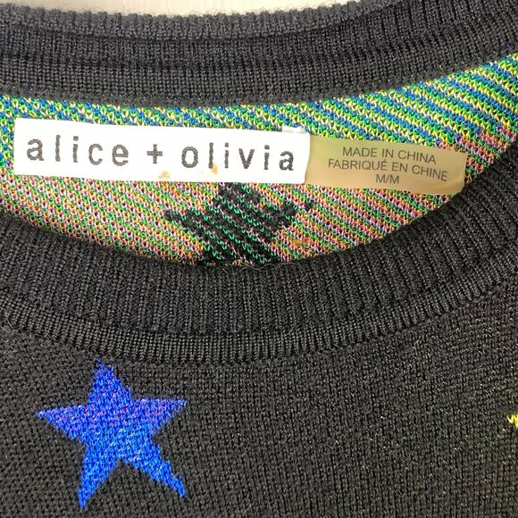 Alice + Oliva Black  & Multi Color Star Cropped Sweater - Size  M - Picture 3 of 5